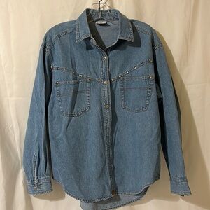 Vintage Jordache Jeans Western Style Blue Denim Shirt Women’s Size Medium Top